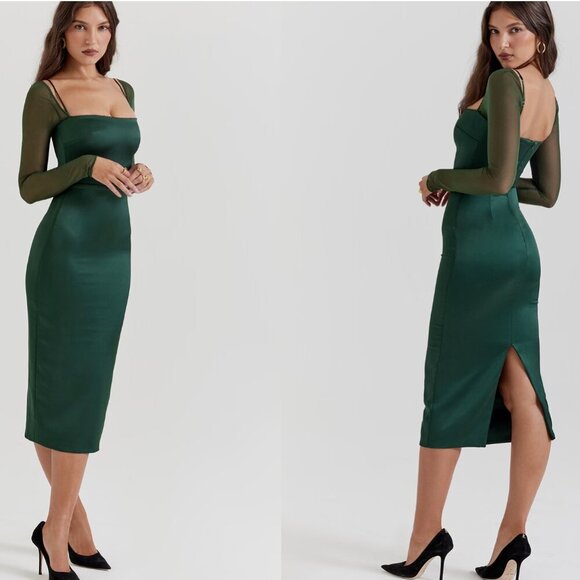 HOUSE OF CB Ellica‎ Emerald Green Midi Dress Size M NWOT $269 - Picture 3 of 10